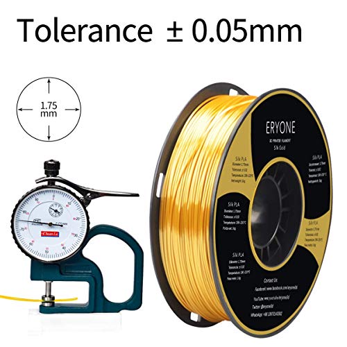 ERYONE Silk PLA Filament for 3D Printer, 1.75mm, -0.03mm, 1kg (2.1LBS)/Spool, Silk Glod