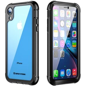 impactstrong clear case for iphone xr, ultra protective with built-in clear screen protector transparent full body cover (black)