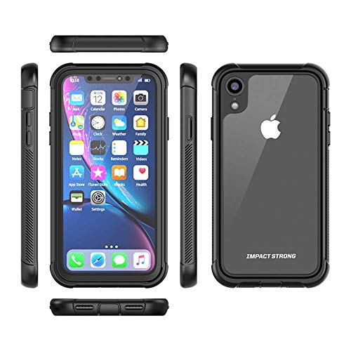 ImpactStrong Clear Case for iPhone XR, Ultra Protective with Built-in Clear Screen Protector Transparent Full Body Cover (Black)