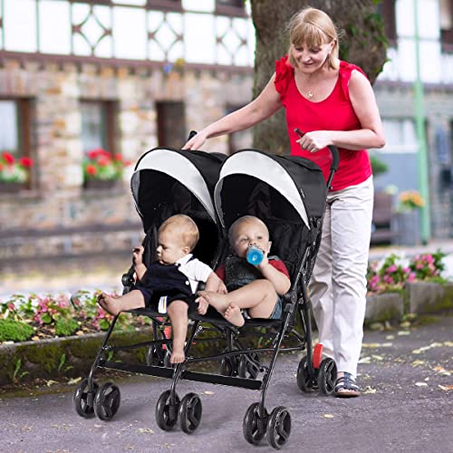 HONEY JOY Double Stroller, Compact Lightweight Stroller Side by Side, Adjustable Canopy, Cup Holder & Storage Bag, Travel Stroller for Airplane, Foldable Twin Umbrella Stroller for Infant and Toddler