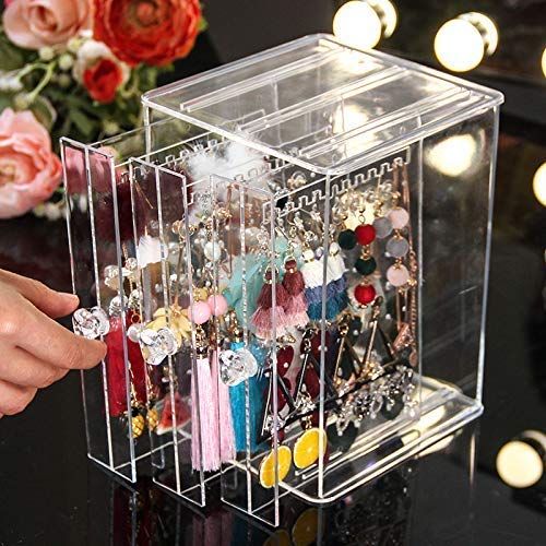 Sooyee Clear 3 Vertical Drawer Earring Display Stand Organizer(216 Holds 108 Pairs), Jewelry Hanger Storage Box