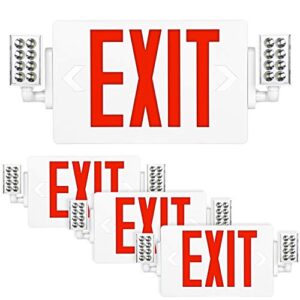 hykolity red exit sign, 120-277v double face led combo emergency light with adjustable two head and backup battery - 4 pack