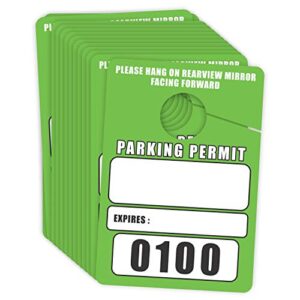 parking permit hang tags blank temporary pass (pack of 100) car vehicle parking management green 3.30 x 4.75 inches (0001 to 0100) numbered
