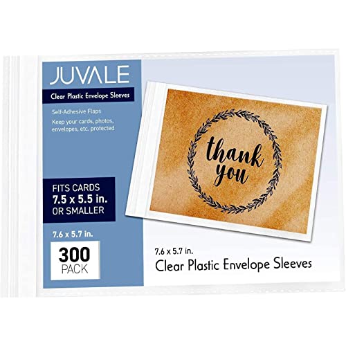 300 Pack Clear Greeting Card Sleeves, Transparent Envelopes for 5x7 Invitations, Photos (7.6 x 5.7 in)