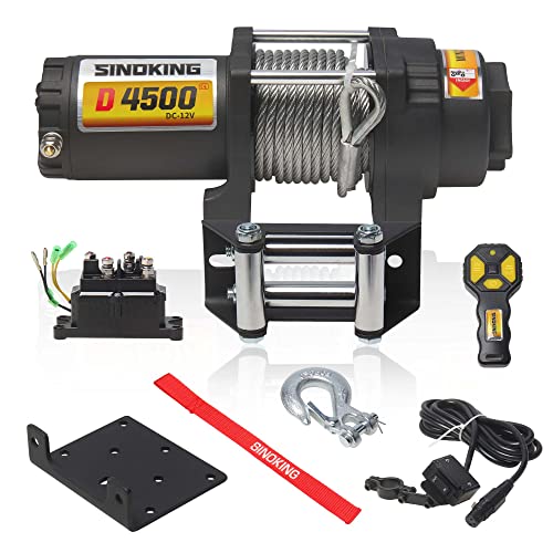 SINOKING 4500lb 12V UTV/ATV Winch with 1/4”x 32ft Rope, Wired and Wireless Control