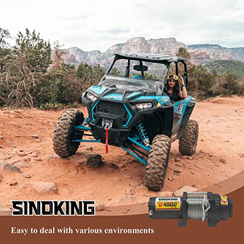 SINOKING 4500lb 12V UTV/ATV Winch with 1/4”x 32ft Rope, Wired and Wireless Control