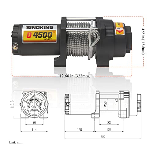 SINOKING 4500lb 12V UTV/ATV Winch with 1/4”x 32ft Rope, Wired and Wireless Control