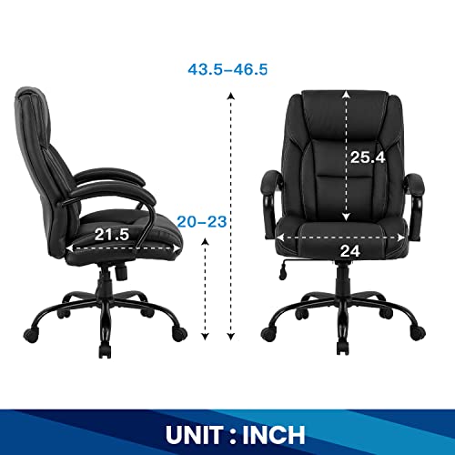 Big and Tall Office Chair 500lbs Cheap Desk Chair Ergonomic Computer Chair High Back PU Executive Chair with Lumbar Support Headrest Swivel Chair for Women Men Adults,Black