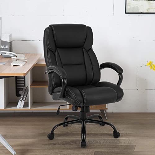 Big and Tall Office Chair 500lbs Cheap Desk Chair Ergonomic Computer Chair High Back PU Executive Chair with Lumbar Support Headrest Swivel Chair for Women Men Adults,Black