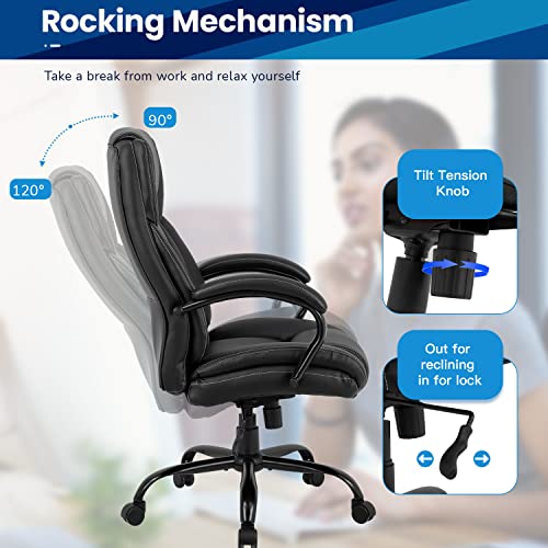 Big and Tall Office Chair 500lbs Cheap Desk Chair Ergonomic Computer Chair High Back PU Executive Chair with Lumbar Support Headrest Swivel Chair for Women Men Adults,Black