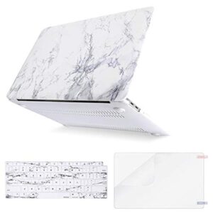 mosiso compatible with macbook air 13 inch case 2022 2021 2020 2019 2018 release a2337 m1 a2179 a1932 retina display touch id, plastic pattern hard shell&keyboard cover&screen protector, white marble