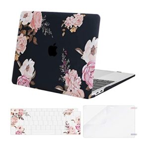 mosiso compatible with macbook air 13 inch case 2022 2021 2020 2019 2018 release a2337 m1 a2179 a1932 retina display touch id, plastic peony hard shell case&keyboard cover&screen protector, black
