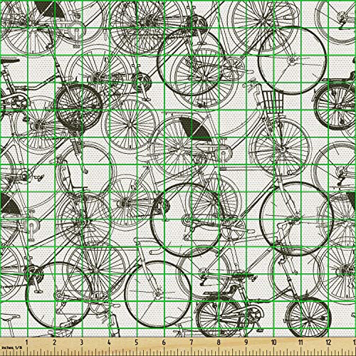 Ambesonne Sketchy Fabric by The Yard, Vintage Retro Bicycle Bike Hand Drawn Vector Abstract Design Image Artwork, Decorative Fabric for Upholstery and Home Accents, 1 Yard, Black and White