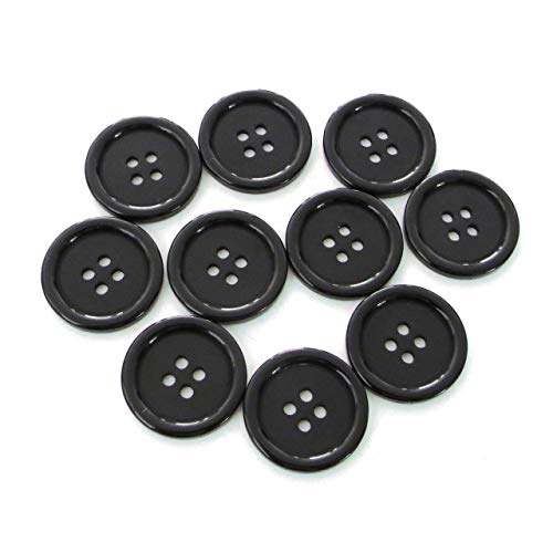 Buttons 1 Inch (1”) 4 Hole 10 Pieces - White Black Clear - Sewing Crafts Replacement Button -Perfect for Crafts, Coats, Shirts, Pants, Shorts, Cardigans, Blazers, Skirts (Black)