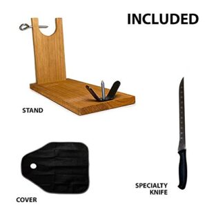 HAM STAND KIT Spain - Jamon Holder for Spanish iberico ham and Italian Prosciutto - INCLUDED: knife base stand and cover - Beautiful kitchen stand for serrano ham (Wood Style)