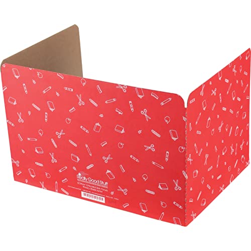 Really Good Stuff Standard Privacy Shields for Student Desks – Set of 12 - Matte - Study Carrel Reduces Distractions - Keep Eyes From Wandering During Tests , Red With School Supplies Pattern