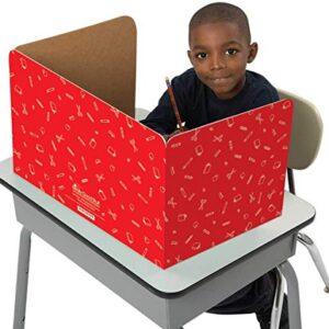 Standard Privacy Shields for Student Desks – Set of 12 - 3 Group Colors -Matte - Study Carrel Reduces Distractions - Keep Eyes From Wandering During Tests, Red, Blue & Green School Supplies Pattern