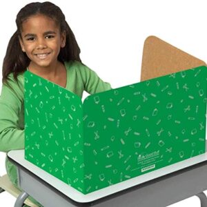 Standard Privacy Shields for Student Desks – Set of 12 - 3 Group Colors -Matte - Study Carrel Reduces Distractions - Keep Eyes From Wandering During Tests, Red, Blue & Green School Supplies Pattern