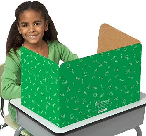 Standard Privacy Shields for Student Desks – Set of 12 - 3 Group Colors -Matte - Study Carrel Reduces Distractions - Keep Eyes From Wandering During Tests, Red, Blue & Green School Supplies Pattern