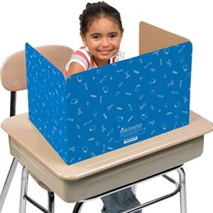 Standard Privacy Shields for Student Desks – Set of 12 - 3 Group Colors -Matte - Study Carrel Reduces Distractions - Keep Eyes From Wandering During Tests, Red, Blue & Green School Supplies Pattern