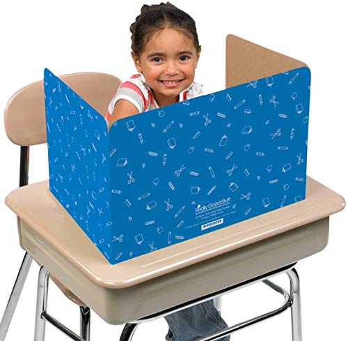 Standard Privacy Shields for Student Desks – Set of 12 - 3 Group Colors -Matte - Study Carrel Reduces Distractions - Keep Eyes From Wandering During Tests, Red, Blue & Green School Supplies Pattern