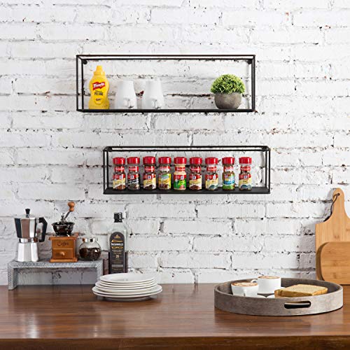 MyGift Black Floating Shelves for Wall, Decorative Rectangular Metal Frame Display Wall Shelf for Bedroom