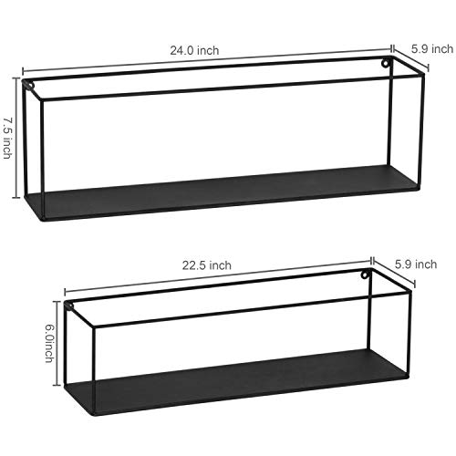 MyGift Black Floating Shelves for Wall, Decorative Rectangular Metal Frame Display Wall Shelf for Bedroom