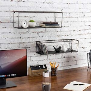 MyGift Black Floating Shelves for Wall, Decorative Rectangular Metal Frame Display Wall Shelf for Bedroom