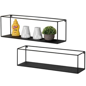 MyGift Black Floating Shelves for Wall, Decorative Rectangular Metal Frame Display Wall Shelf for Bedroom