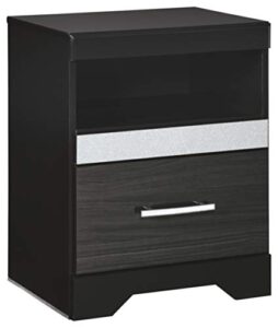 signature design by ashley starberry glam 1 drawer nightstand with 2 slim-profile usb charging stations & silvertone glitter accents, black