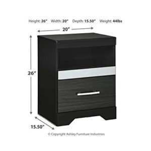 Signature Design by Ashley Starberry Glam 1 Drawer Nightstand with 2 Slim-Profile USB Charging Stations & Silvertone Glitter Accents, Black