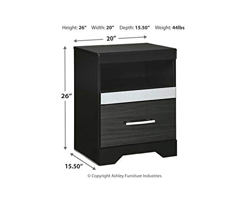 Signature Design by Ashley Starberry Glam 1 Drawer Nightstand with 2 Slim-Profile USB Charging Stations & Silvertone Glitter Accents, Black