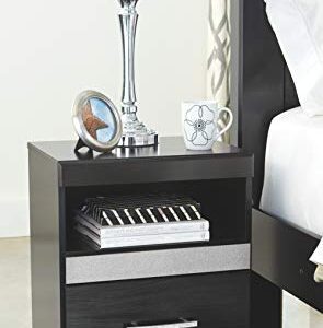 Signature Design by Ashley Starberry Glam 1 Drawer Nightstand with 2 Slim-Profile USB Charging Stations & Silvertone Glitter Accents, Black