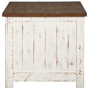 Signature Design by Ashley Wystfield Farmhouse End Table with Storage, Distressed White & Brown Finish