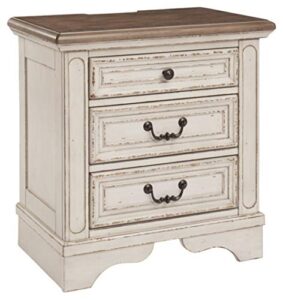signature design by ashley realyn nightstand, 3 drawer, chipped white