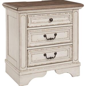 Signature Design by Ashley Realyn Nightstand, 3 Drawer, Chipped White