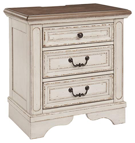 Signature Design by Ashley Realyn Nightstand, 3 Drawer, Chipped White