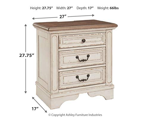 Signature Design by Ashley Realyn Nightstand, 3 Drawer, Chipped White