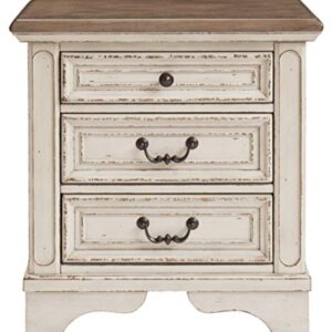 Signature Design by Ashley Realyn Nightstand, 3 Drawer, Chipped White