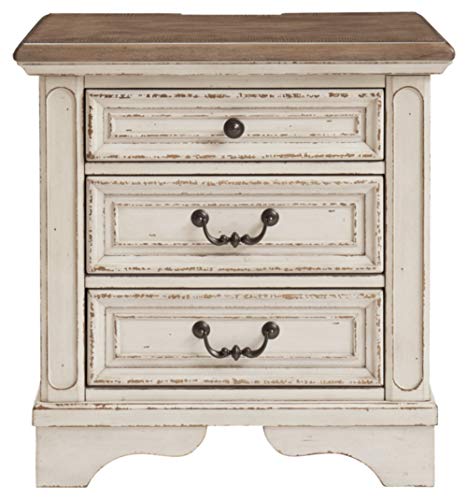 Signature Design by Ashley Realyn Nightstand, 3 Drawer, Chipped White