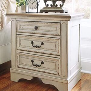 Signature Design by Ashley Realyn Nightstand, 3 Drawer, Chipped White