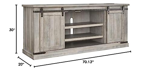 Signature Design by Ashley Carynhurst Modern Farmhouse TV Stand Fits TVs up to 68", Sliding Barn Doors with Adjustable Storage Shelves, Whitewash