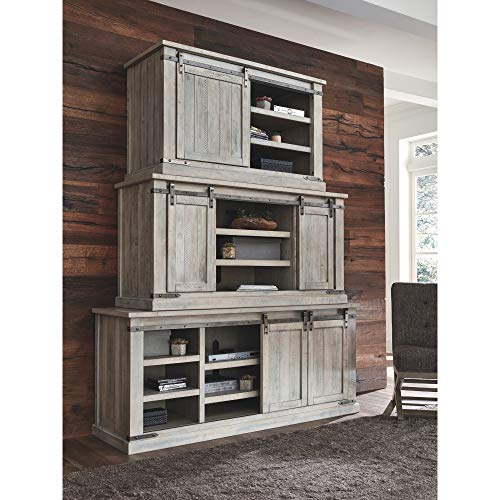 Signature Design by Ashley Carynhurst Modern Farmhouse TV Stand Fits TVs up to 68", Sliding Barn Doors with Adjustable Storage Shelves, Whitewash