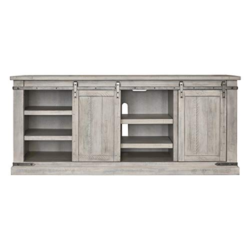 Signature Design by Ashley Carynhurst Modern Farmhouse TV Stand Fits TVs up to 68", Sliding Barn Doors with Adjustable Storage Shelves, Whitewash