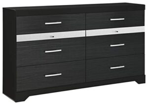 signature design by ashley starberry glam 6 drawer dresser with silvertone glitter accents & 2 felt-lined jewelry drawers, black