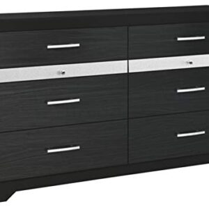 Signature Design by Ashley Starberry Glam 6 Drawer Dresser with Silvertone Glitter Accents & 2 Felt-Lined Jewelry Drawers, Black