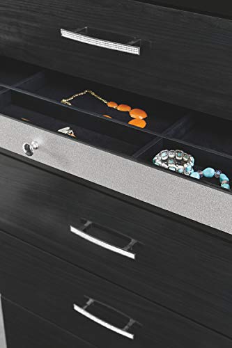 Signature Design by Ashley Starberry Glam 6 Drawer Dresser with Silvertone Glitter Accents & 2 Felt-Lined Jewelry Drawers, Black