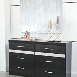 Signature Design by Ashley Starberry Glam 6 Drawer Dresser with Silvertone Glitter Accents & 2 Felt-Lined Jewelry Drawers, Black