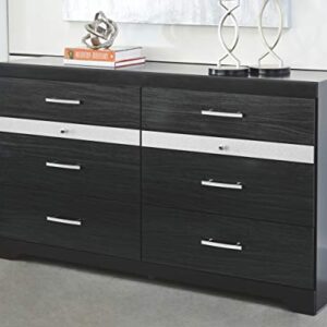 Signature Design by Ashley Starberry Glam 6 Drawer Dresser with Silvertone Glitter Accents & 2 Felt-Lined Jewelry Drawers, Black