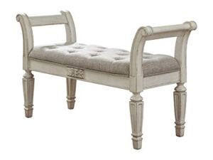 signature design by ashley realyn french country upholstered tufted accent bench, antique white